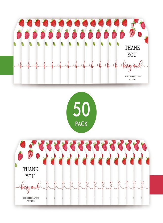 FORSHEEP 50pcs Strawberry Thank You Tags, Berry Sweet Party Favors Gift Tag with String for Wedding, Berry Much Favor Tags for Girl, Sweet Fruit 1st Birthday Party Favors - Image 3